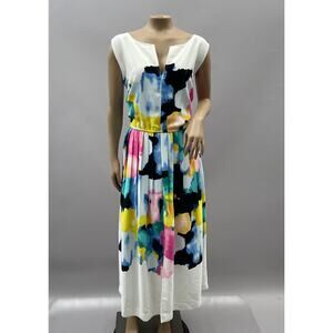 Lela Rose Lane Bryant Dress Women 28 Watercolor Print Pleated Midi Tea Wedding
